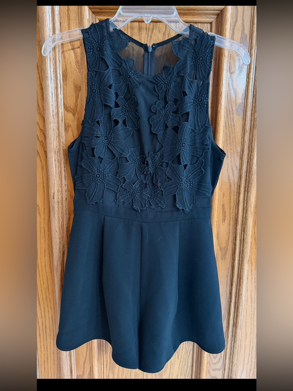 Black Floral Appliqué A-Line Romper